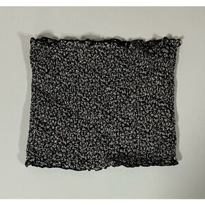 John Galt Black Tan Floral Shirred Boho Bohemian Tube Top Shirt Blouse Size S 🖤✨